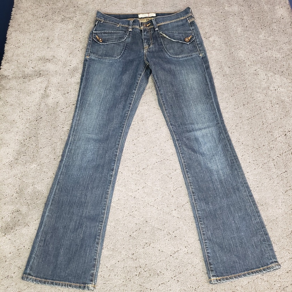 Old Navy Jeans Womens 6 Blue Flare Denim Stretch Flap Pockets Hippie Festival